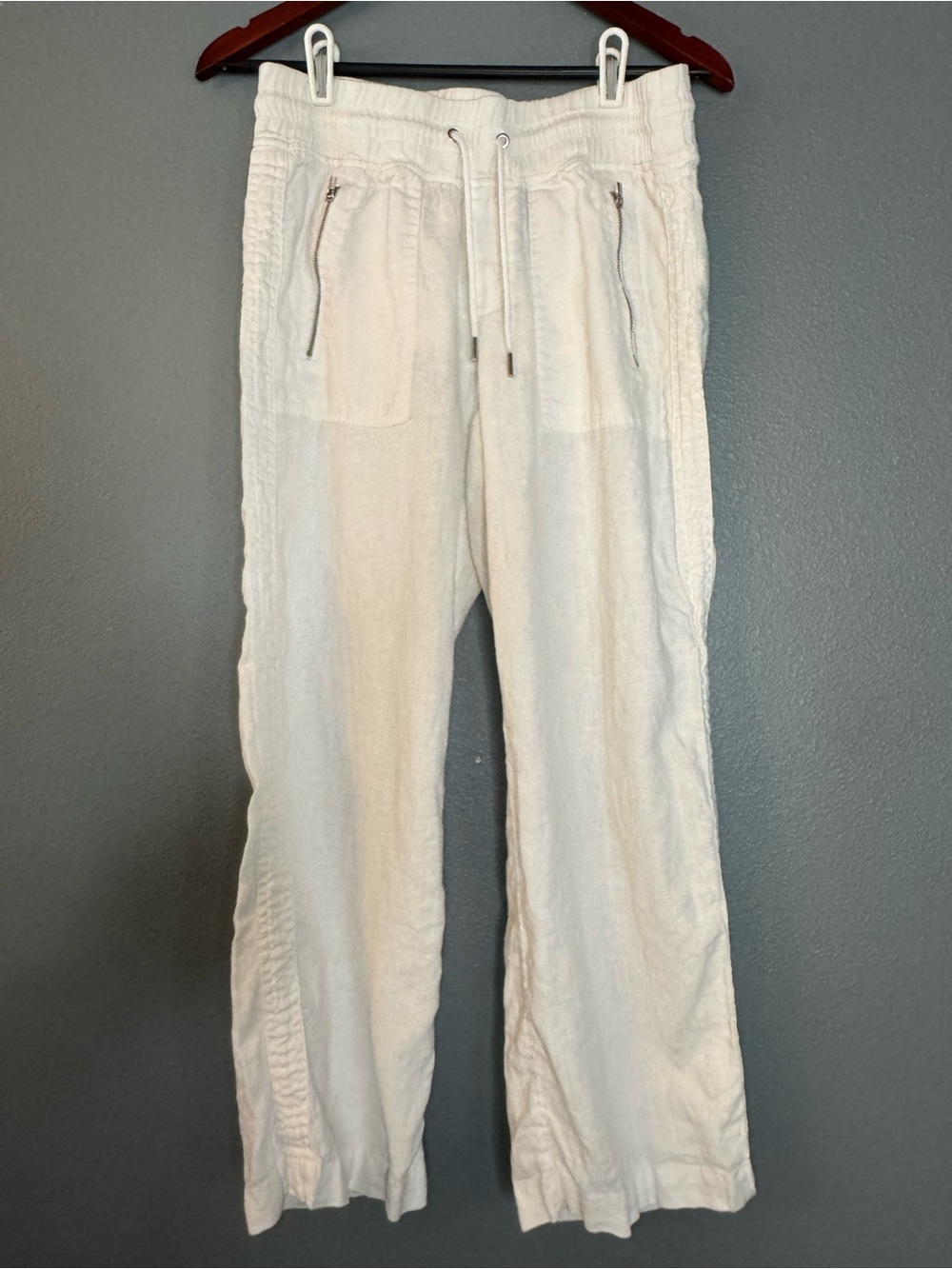 Athleta Cabo Linen Wide Leg Pant Women’s 6P White 100% Linen Pull On Coastal